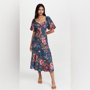 Farm Rio Teal River Creatures Slit Midi Dress